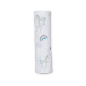 3/25 Lulujo Rainbows and Unicorns - Cotton Muslin Swaddle